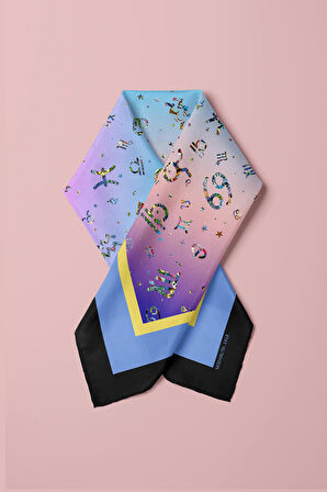 G28 Kadın Mavi Number Desenli 50x50 Bandana HYL DG01418-22