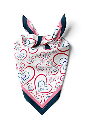 H18 Kadın Kırmızı Kalp Desenli 50x50 Bandana HYL DG0824-22