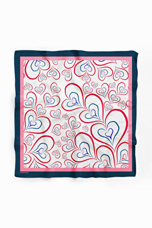 H18 Kadın Kırmızı Kalp Desenli 50x50 Bandana HYL DG0824-22
