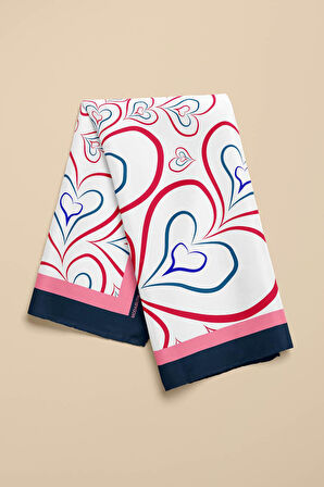 H18 Kadın Kırmızı Kalp Desenli 50x50 Bandana HYL DG0824-22