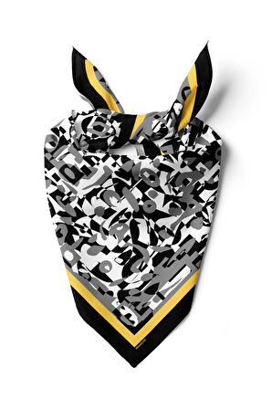 Kadın Siyah Beyaz Complex Desenli 50x50 Bandana HYL DG0976-22