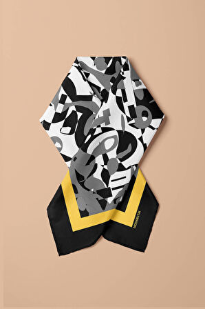 Kadın Siyah Beyaz Complex Desenli 50x50 Bandana HYL DG0976-22