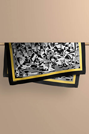 Kadın Siyah Beyaz Complex Desenli 50x50 Bandana HYL DG0976-22