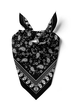 H6 Kadın Siyah Beyaz Şal Desenli 50x50 Bandana HYL DG01367-22