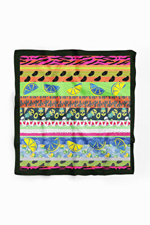 Z25 Kadın Yeşil Meyve Desenli 50x50 Bandana HYL DG01266-22