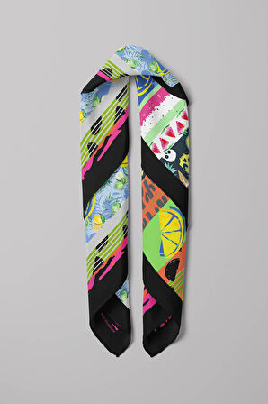 Z25 Kadın Yeşil Meyve Desenli 50x50 Bandana HYL DG01266-22