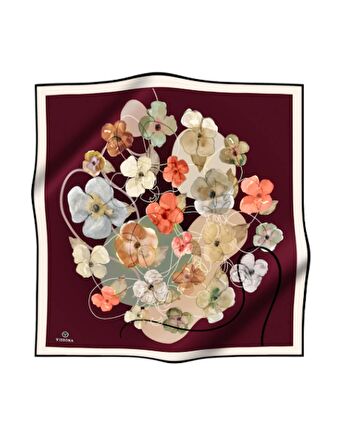 Vissona Bordo Çiçek Desenli İpek Eşarp 583-0026-0004