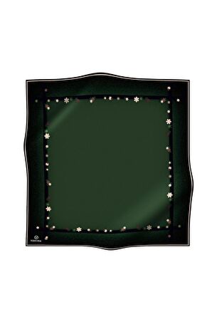 Vissona Zümrüt Yeşili-Siyah Çerçeve Desenli Tivil İpek Eşarp DGN50318-0036-0001