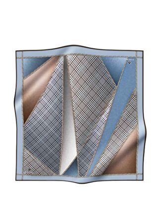 Vissona Tivil Mavi Kahverengi Desenli İpek Eşarp 786-0034-0004