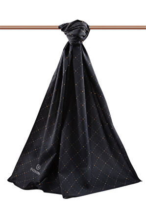 LÜKS MEDİNE İPEĞİ V DESENLİ SİYAH RENKLİ 75X195 KIRIŞMAZ ŞAL MOSS KREP DİKİŞ TİPİ İTALYAN DİKİŞLİ