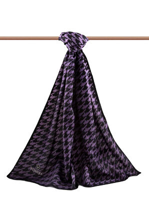 LÜKS MEDİNE İPEĞİ KAZAYAĞI DESENLİ LİLA RENKLİ 75X195 KIRIŞMAZ ŞAL MOSS KREP DİKİŞ TİPİ İTALYAN DİKİŞLİ