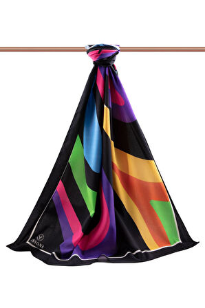 LÜKS MEDİNE İPEĞİ GEOMETRİK DESENLİ SİYAH RENKLİ 75X195 KIRIŞMAZ ŞAL MOSS KREP DİKİŞ TİPİ İTALYAN DİKİŞLİ