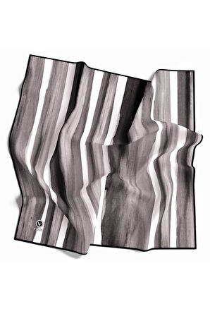 Twill Suluboya Çizgi Desenli Siyah - Beyaz Renkli 90x90 Eşarp (İpek İçermez) Kenar Dikiş Şekli El Dikişli