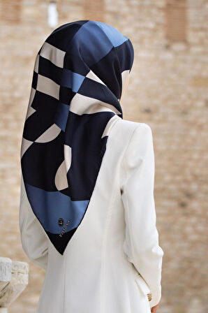 Vissona Tivil İpek Eşarp 51403-0031 Mavi Karışık Desen 