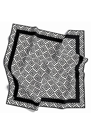 Twill Minimalist Desenli Siyah Renkli 90x90 Eşarp (İpek İçermez) Kenar Dikiş Şekli El Dikişli