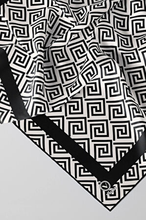 Twill Minimalist Desenli Siyah Renkli 90x90 Eşarp (İpek İçermez) Kenar Dikiş Şekli El Dikişli