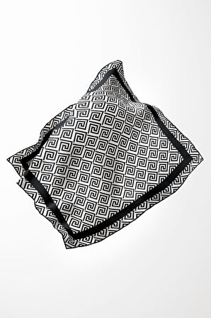 Twill Minimalist Desenli Siyah Renkli 90x90 Eşarp (İpek İçermez) Kenar Dikiş Şekli El Dikişli