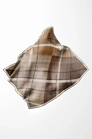 Twill Eskitme Desenli Vizon Renkli 90x90 Eşarp (İpek İçermez) Kenar Dikiş Şekli El Dikişli