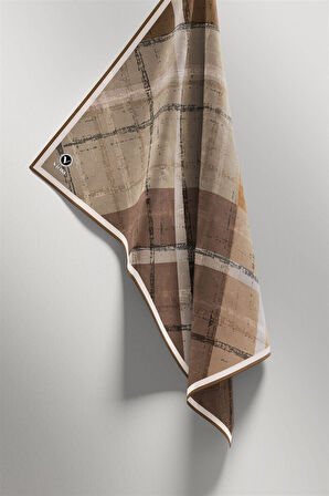 Twill Eskitme Desenli Vizon Renkli 90x90 Eşarp (İpek İçermez) Kenar Dikiş Şekli El Dikişli