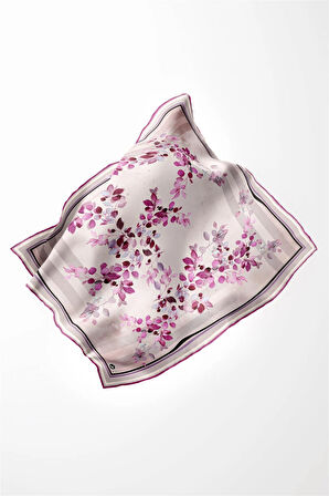 Twill Çiçek Desenli Mürdüm Renkli 90x90 Eşarp (İpek İçermez) Kenar Dikiş Şekli El Dikişli