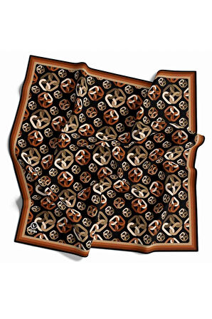 Kristal Zincir Motif Desenli Taba Renkli 90x90 Eşarp (İpek İçermez) Kenar Dikiş Şekli El Dikişli