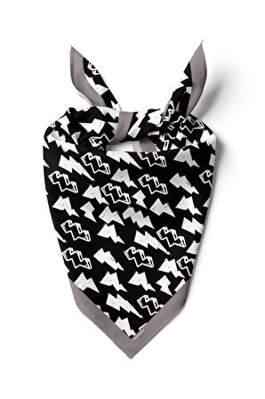Y75 Kadın Şimşek Desenli Bandana 50x50 Siyah DG0150-22