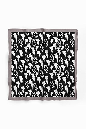 Y75 Kadın Şimşek Desenli Bandana 50x50 Siyah DG0150-22