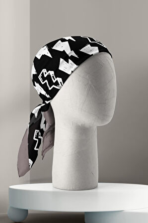 Y75 Kadın Şimşek Desenli Bandana 50x50 Siyah DG0150-22