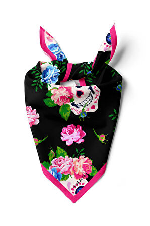 B25 Modabutik Kurukafa Desenli Çiçekli Bandana