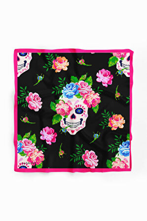 B25 Modabutik Kurukafa Desenli Çiçekli Bandana