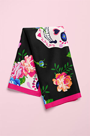 B25 Modabutik Kurukafa Desenli Çiçekli Bandana