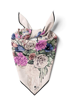 %100 İpek Kadın Desenli Bandana 80x80