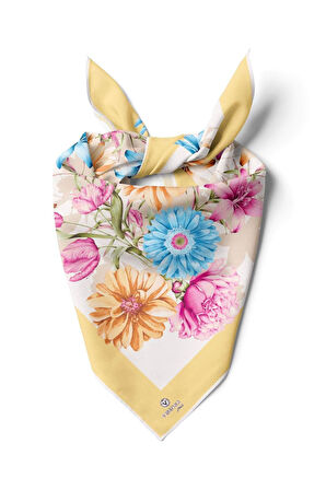 %100 İpek Kadın Desenli Bandana 80x80