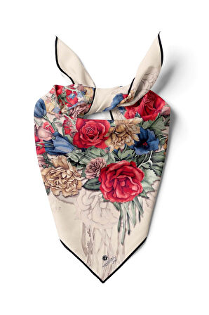 %100 İpek Kadın Desenli Bandana 80x80