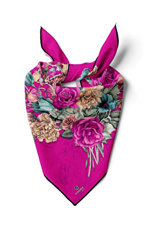 %100 İpek Kadın Desenli Bandana 80x80