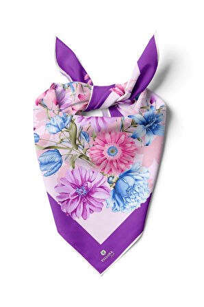 %100 İpek Kadın Desenli Bandana 80x80