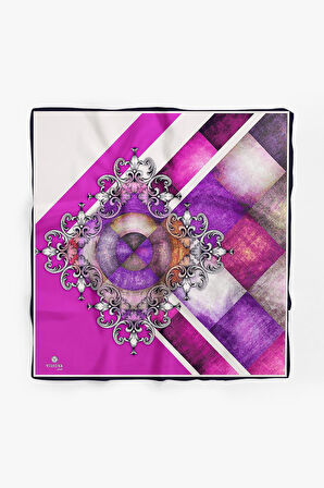 %100 İpek Kadın Desenli Bandana 80x80