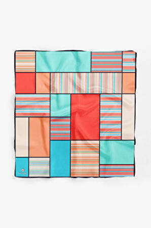 %100 İpek Kadın Geometrik Desenli Bandana 80x80