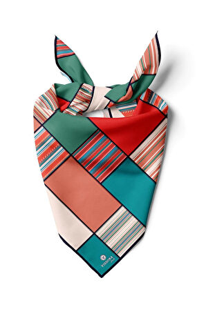 %100 İpek Kadın Geometrik Desenli Bandana 80x80