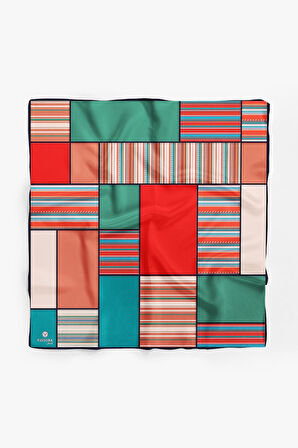 %100 İpek Kadın Geometrik Desenli Bandana 80x80