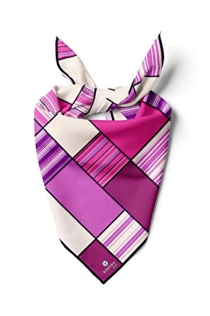 %100 İpek Kadın Geometrik Desenli Bandana 80x80