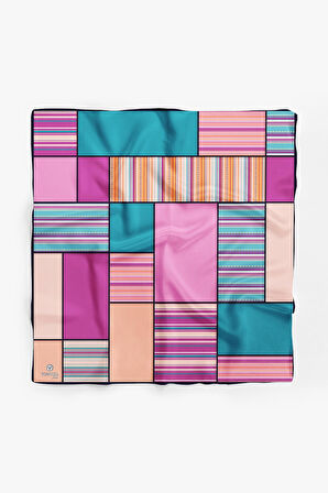%100 İpek Kadın Geometrik Desenli Bandana 80x80