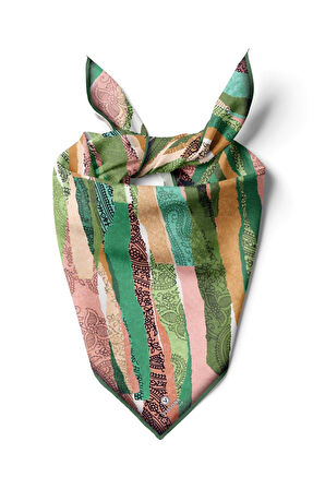 %100 İpek Kadın Desenli Bandana 80x80