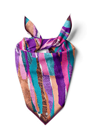 %100 İpek Kadın Desenli Bandana 80x80