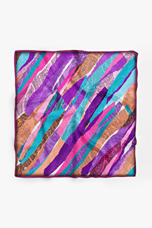 %100 İpek Kadın Desenli Bandana 80x80