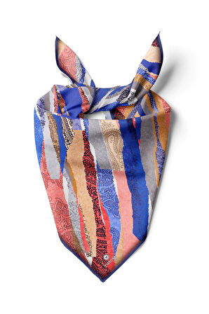 %100 İpek Kadın Desenli Bandana 80x80