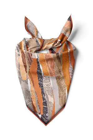 %100 İpek Kadın Desenli Bandana 80x80