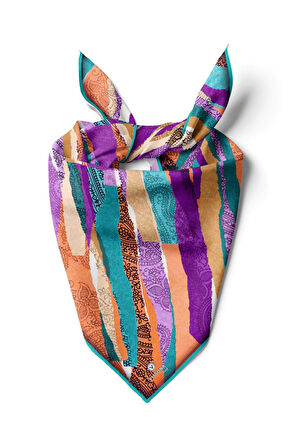 %100 İpek Kadın Desenli Bandana 80x80
