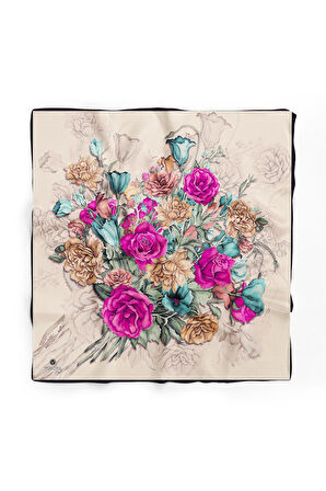 %100 İpek Kadın Desenli Bandana 80x80