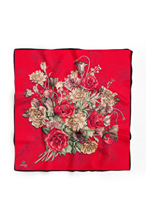 %100 İpek Kadın Desenli Bandana 80x80